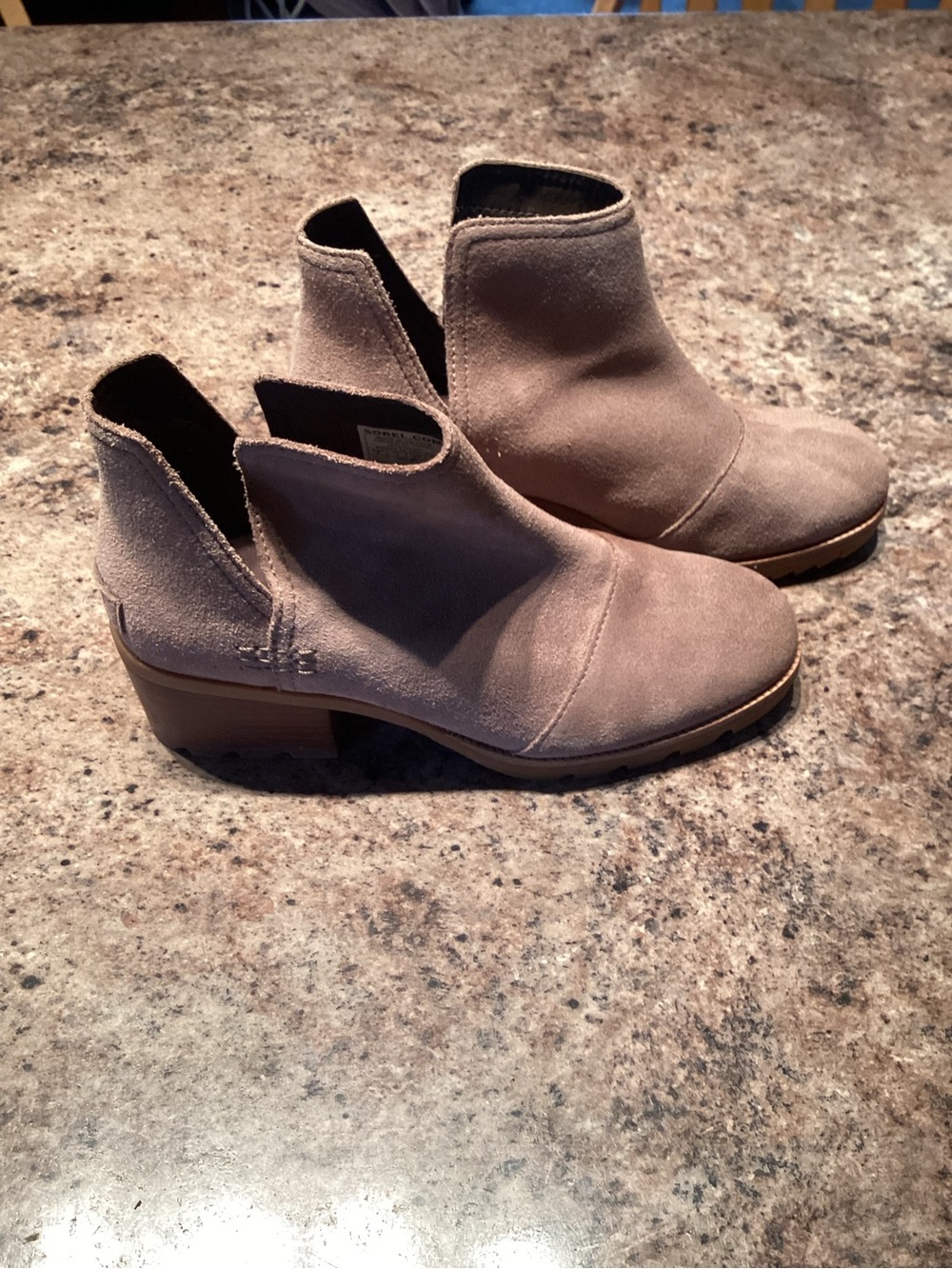 Sorel Taupe Suede Ankle Booties with Low Heel